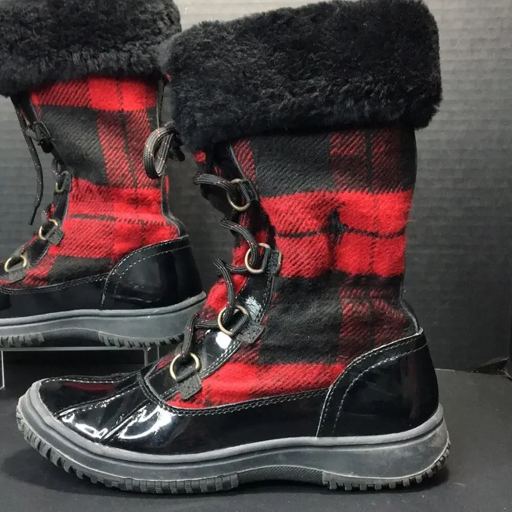 Polo by Ralph Lauren Big‎ Kid Everest Boots Black Leather w/ Shearling Size 4